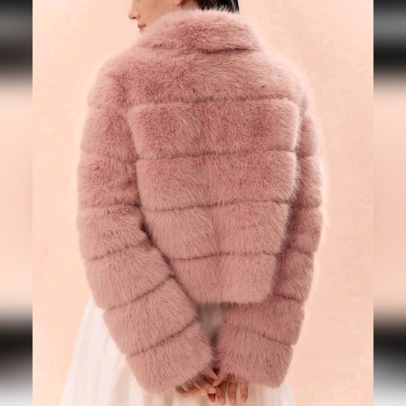 Women Fluffy Patchwork, Horizontal Stripes,Loose Long-Sleeved Fur Collar Jacket - Picture 2 of 6